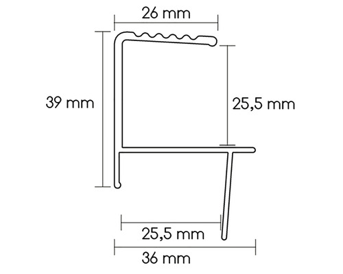 Technische Zeichnung eines Profils mit Maßangaben