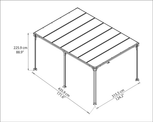 Technische Zeichnung eines Pavillons mit Abmessungen