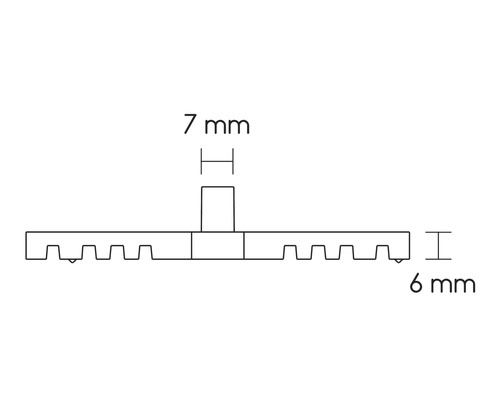 Technische Zeichnung eines Befestigungsprofils mit den Maßen 7 mm und 6 mm.