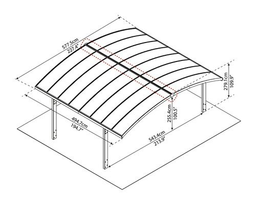 Schéma technique d''un carport avec dimensions.