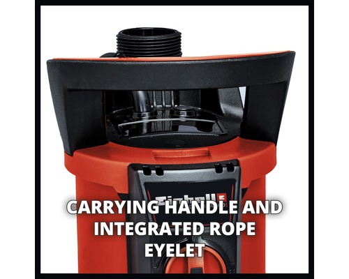 Detailansicht einer Einhell Pumpe mit Tragegriff und integrierter Seilöse