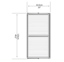 Technische Zeichnung eines Rollos mit den Maßen 63,5 cm Breite und 125 cm Höhe.