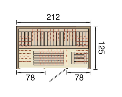 Plan d''une sauna avec indications de dimensions.