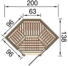 Grundriss einer Sauna mit Maßangaben