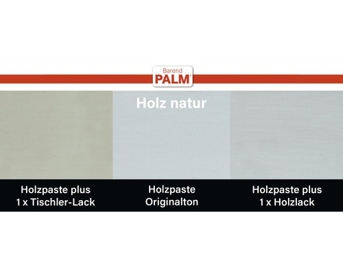 Farbmuster von Holzpaste mit und ohne Lack von Barend Palm