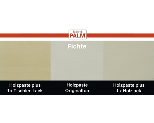 Exemples de couleurs de la pâte à bois épicéa avec vernis d''ébéniste, teinte d''origine et vernis à bois