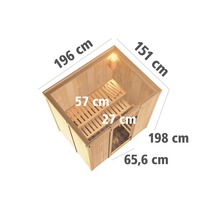 Vue de dessus d''un sauna avec indication des dimensions