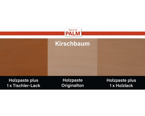 Barend Palm Holzpaste Kirschbaum mit verschiedenen Lackierungen
