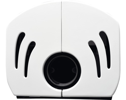 Weißer Doppelverteiler mit Aussparungen und rundem Auslass