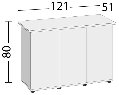 Abbildung eines Unterschranks mit den Maßen 80, 121 und 51 Zentimeter.