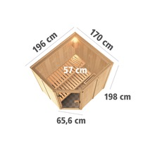 Vue intérieure d''un sauna avec indication des dimensions