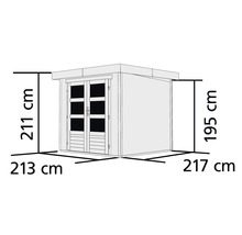 Gartenhaus Karibu Kodiak 2 mit Anbaudach 2,8 m 521 x 238 cm terragrau