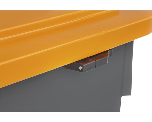 Vue détaillée d''un conteneur en plastique avec mécanisme de fermeture