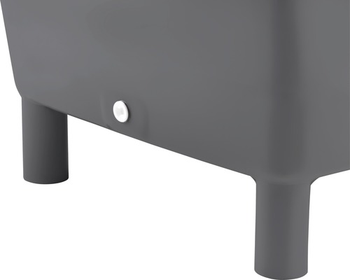 Vue détaillée d''un bac à fleurs gris avec pieds et drainage