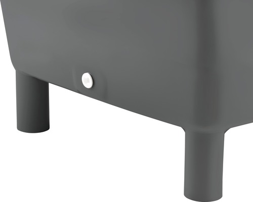 Vue détaillée d''un bac à plantes avec pieds et drain d''eau