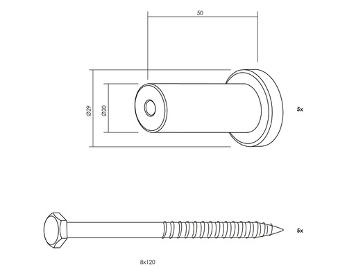 Schéma technique d''un butoir de porte avec vis et dimensions