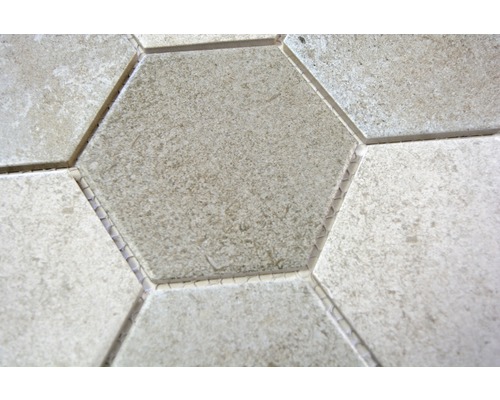 Gros plan de carreaux de sol hexagonaux.