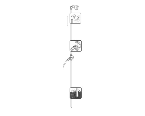 Illustration d''une douche de jardin avec piquet de terre et différentes possibilités de réglage