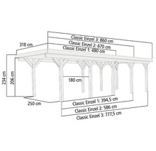 Abbildung eines Carports mit Maßangaben