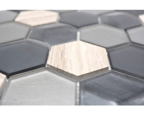 Carreaux de mosaïque hexagonaux en verre et en pierre