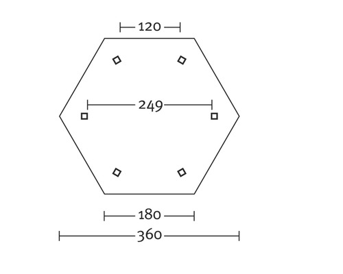 Illustration einer sechseckigen Form mit Maßangaben