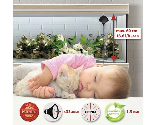 Aquarium mit Filter, maximal 60 Zentimeter, 18,6 Liter pro Stunde, patentiertes Produkt, weniger als 33 Dezibel, Nano, energiesparend, 1,5 Watt