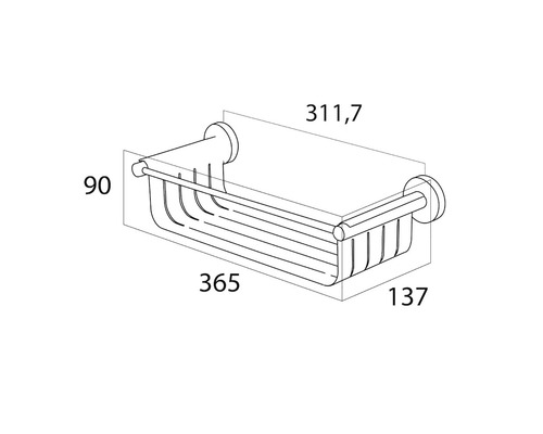 Technische Zeichnung einer Duschablage mit Maßangaben
