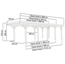 Abmessungen des Holzcarports mit Pfosten