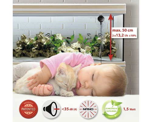 Aquarium mit Pumpe, maximale Höhe 50 cm, patentiert, leise, Energiesparen, 1,5 Watt