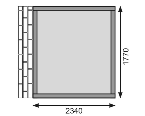 Zeichnung eines Carports mit den Maßen 2340 x 1770 Millimeter.
