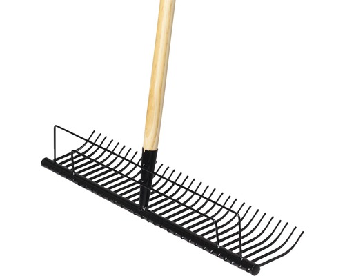 Balai à feuilles en métal avec manche en bois