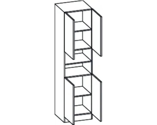 Armoire avec portes ouvertes et étagères