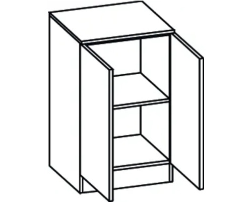Küchenschrank mit zwei offenen Türen und zwei Regalböden