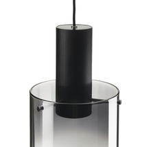 Suspension avec abat-jour cylindrique en verre et éléments métalliques