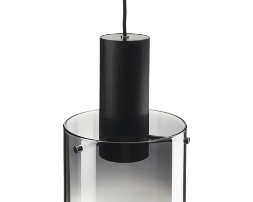 Suspension avec abat-jour cylindrique en verre et éléments métalliques