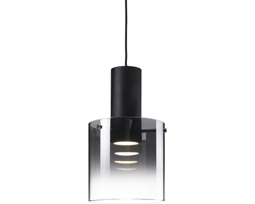 Suspension avec abat-jour cylindrique en verre et élément en bois