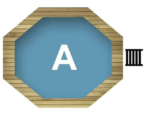 Aufsicht auf einen Pool mit Holzverkleidung