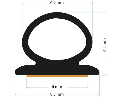 Profilquerschnitt einer Dichtung mit Maßangaben