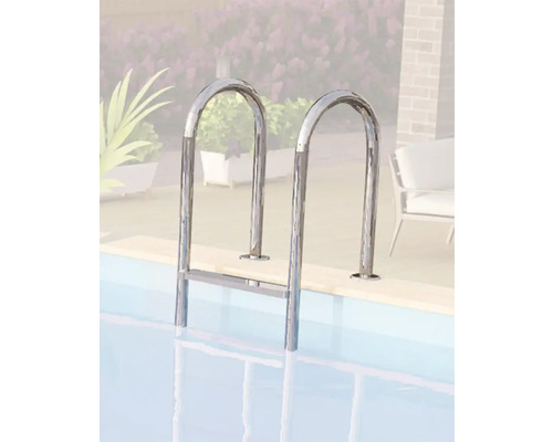 Schwimmbadleiter aus Edelstahl am Beckenrand