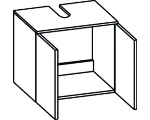 Schéma d''un meuble sous-vasque avec espace de rangement ouvert