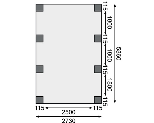 Grundriss mit Maßangaben: Länge 5860 mm, Breite 2730 mm