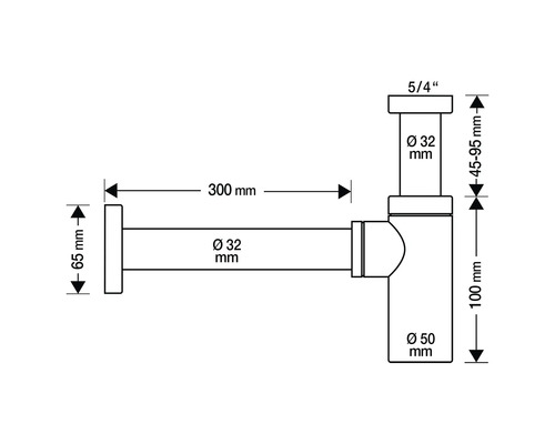 Schéma technique d''un siphon avec indications de dimensions