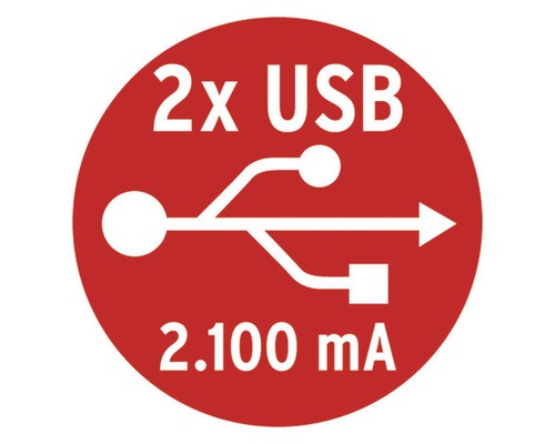 Symbole pour deux ports USB avec 2 100 milliampères