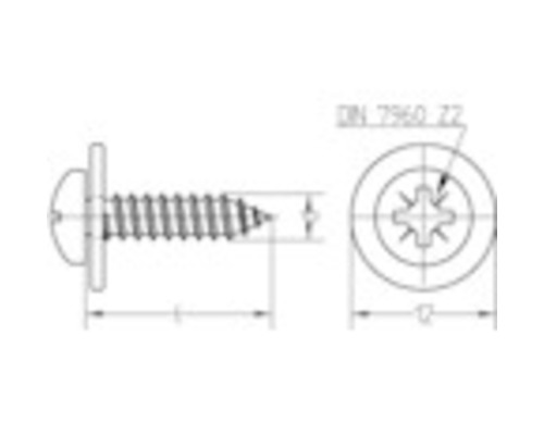 Technische Zeichnung einer Blechschraube mit Linsenkopf
