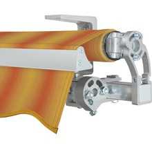 SOLUNA Gelenkarmmarkise Concept 4x2,5 Stoff Dessin 320180 Gestell Silber E6EV1 eloxiert Antrieb rechts inkl. Motor und Wandschalter