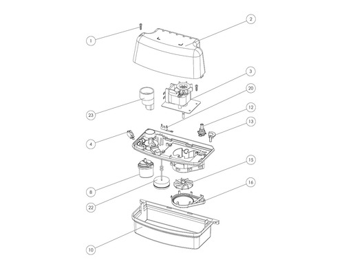 Schéma éclaté d''un appareil avec différentes pièces et assemblages