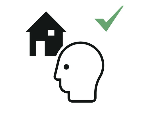 Symbol für Hausplanung mit Kopfprofil und Haken