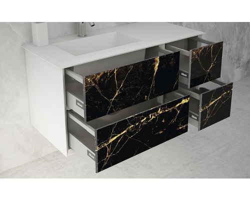 Waschtischunterschrank mit offenen Schubladen in Marmoroptik