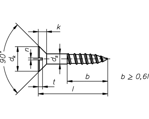Schéma technique d''une vis à tête fraisée avec dimensions