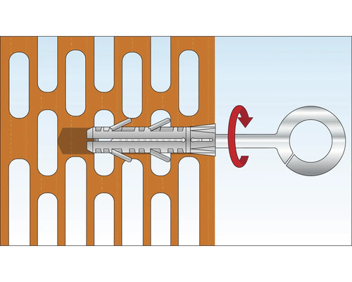 Illustration d''une fixation de cheville en nylon dans une brique perforée